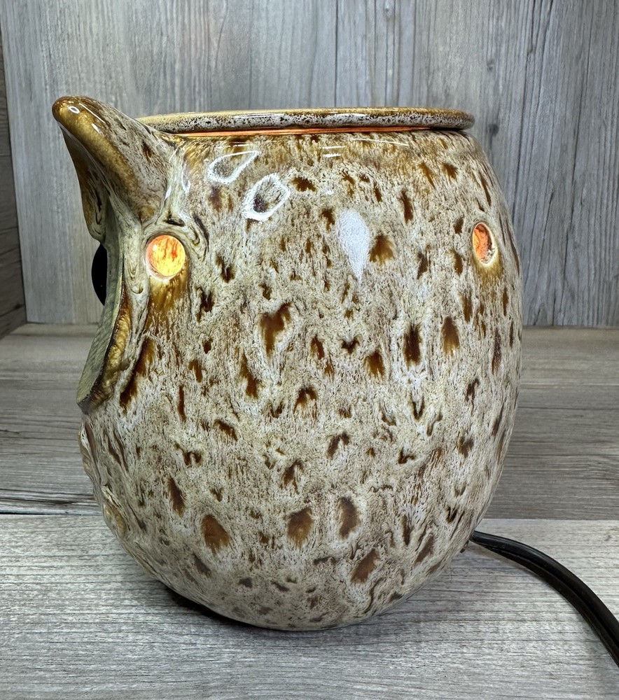 Owl Night Light Brown Ceramic Drip Glaze 6" Tall
