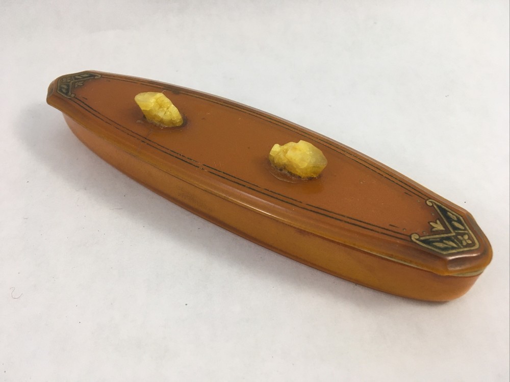 Bakelite Cosmetic Nail Buffer Dark Yellow *Broken Handle* Vintage