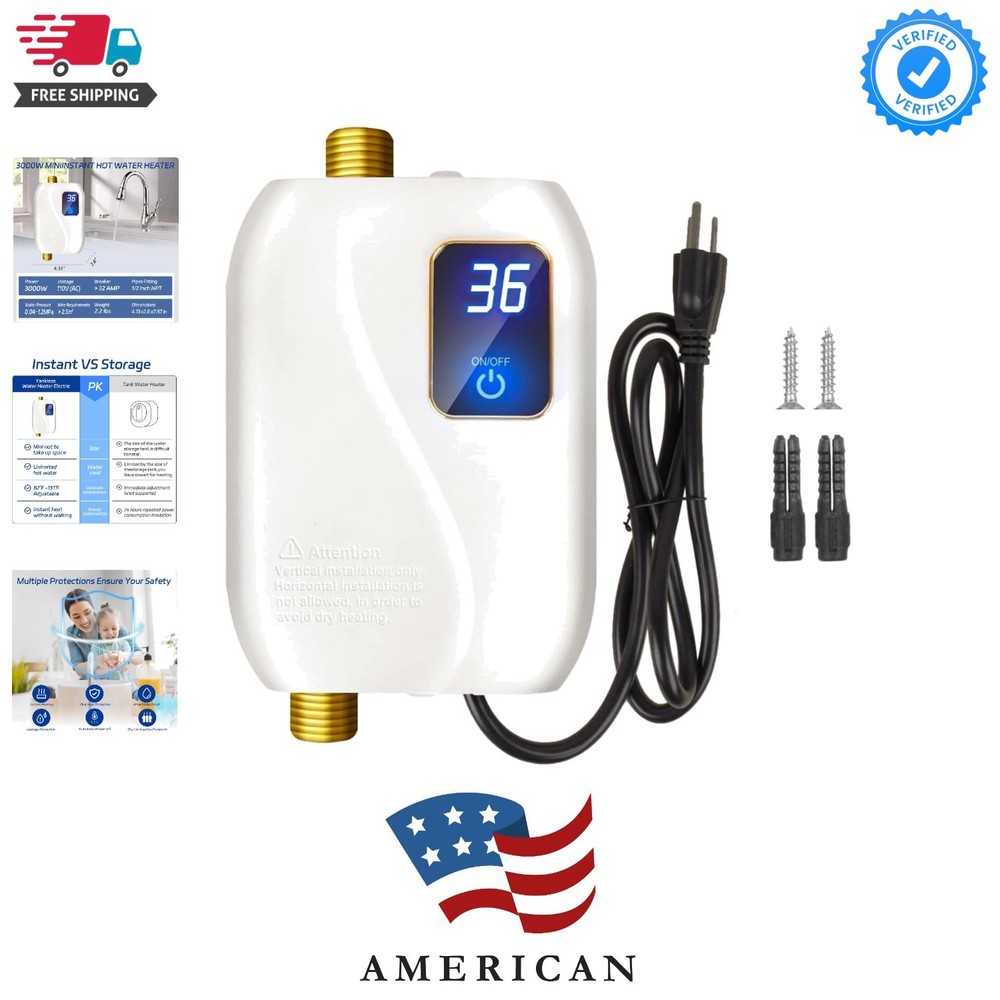 Tankless Water Heater Electric 110V, 3000W Instant Electric Water Heater, Und...