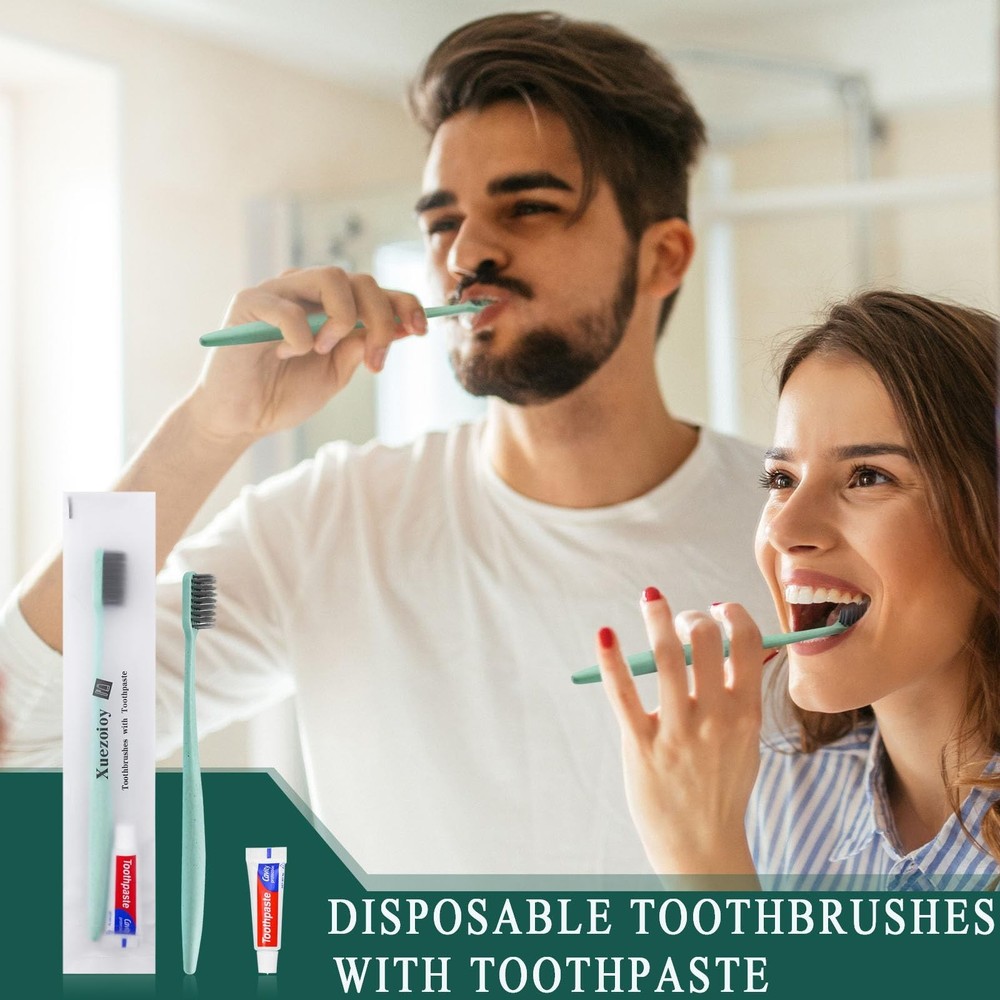 Disposable Toothbrushes with Toothpaste,30 Pack Green Individually Wrapped Di...