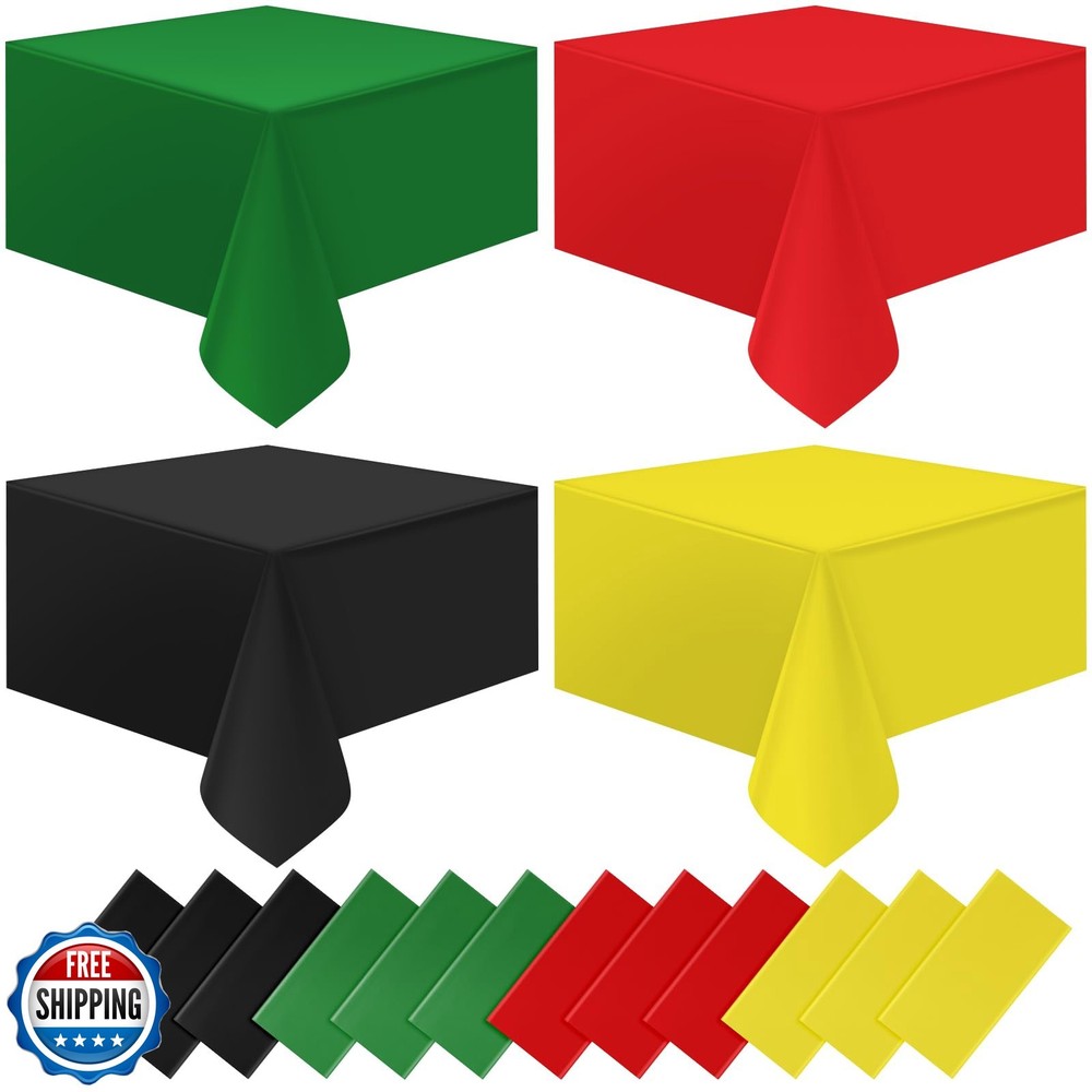 MASHAN 12Pcs Red Green Yellow Black Plastic Tablecloths, Disposable Rectangle...