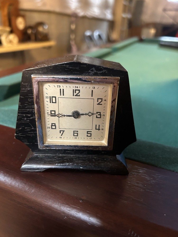 Vintage Mechanical Wind-Up Miniature Wood Clock- Runs