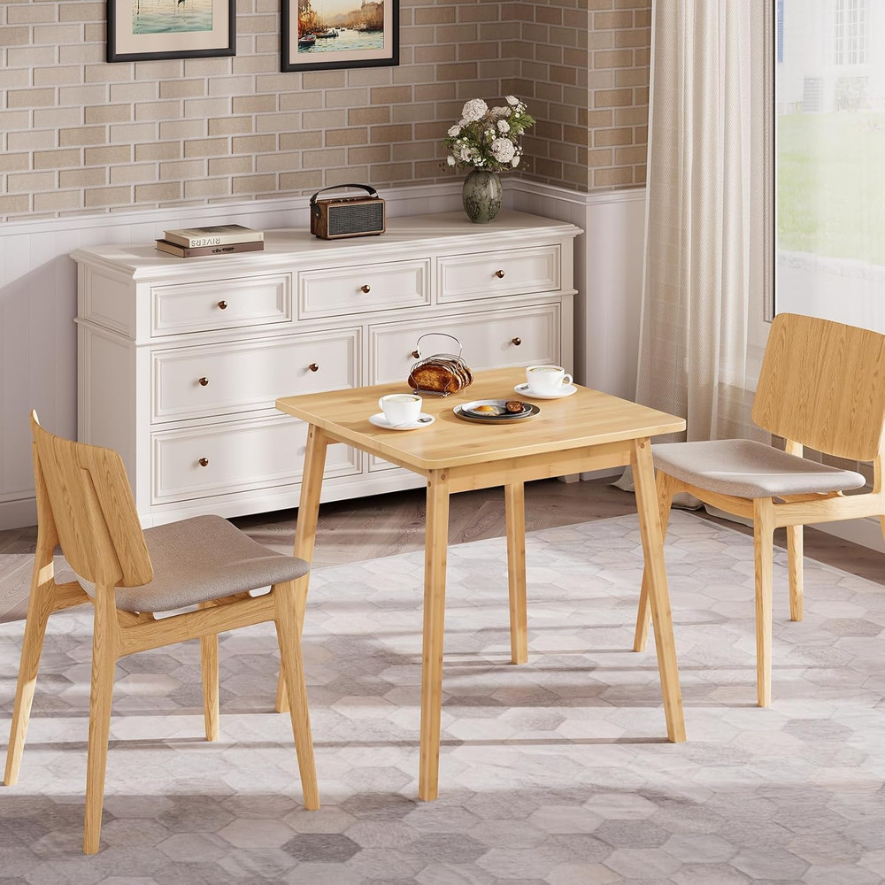 Bamboo Dining Table, Square Dining Table for 2, 27.6" Kitchen Table for Small Sp