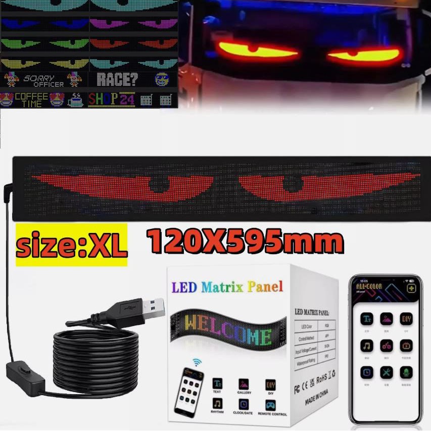 12*60cm Programmable Devil Eyes LED Screen for Car Truck Windshield Light Strips