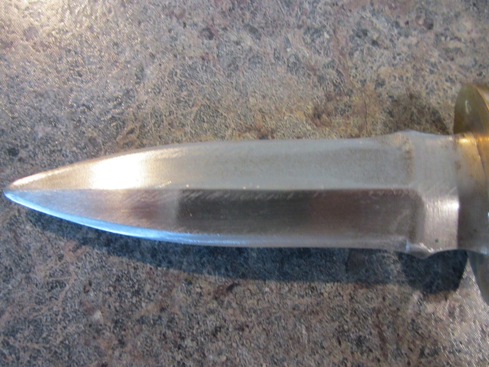 Custom 7 3/4" Fixed blade Dagger spear point knife in custom leather Sheath EUC