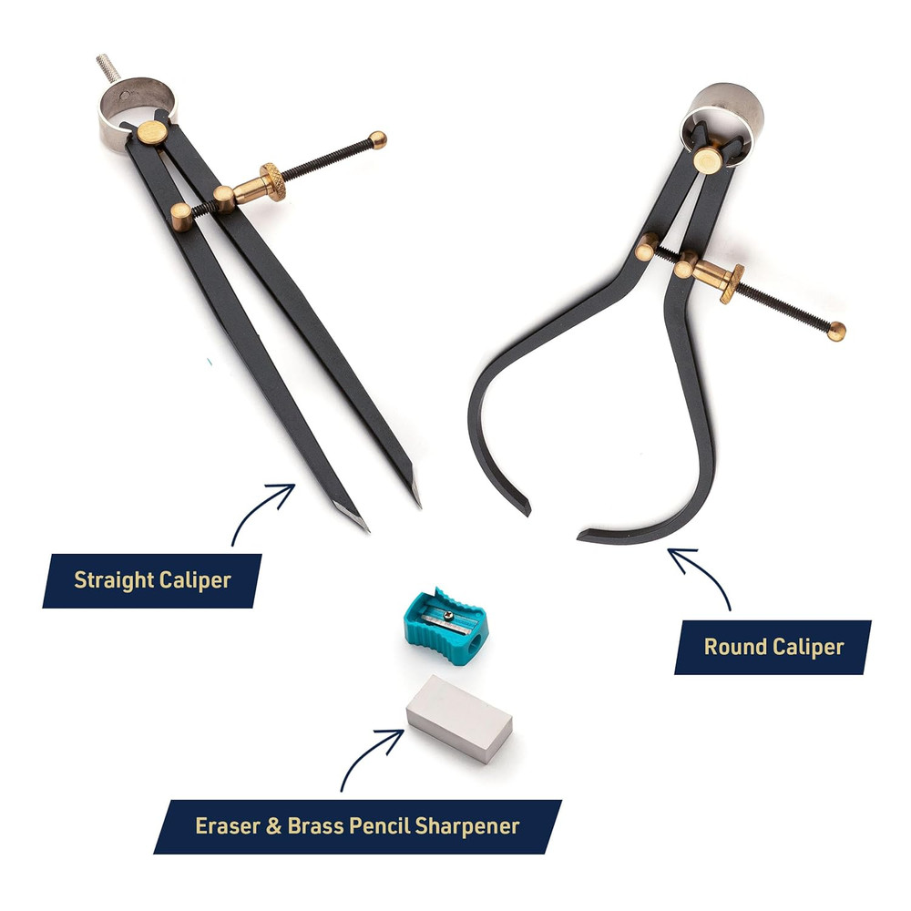 7-Piece Caliper and Compass Set | Industrial Workshop Grade Instrument | Solid S