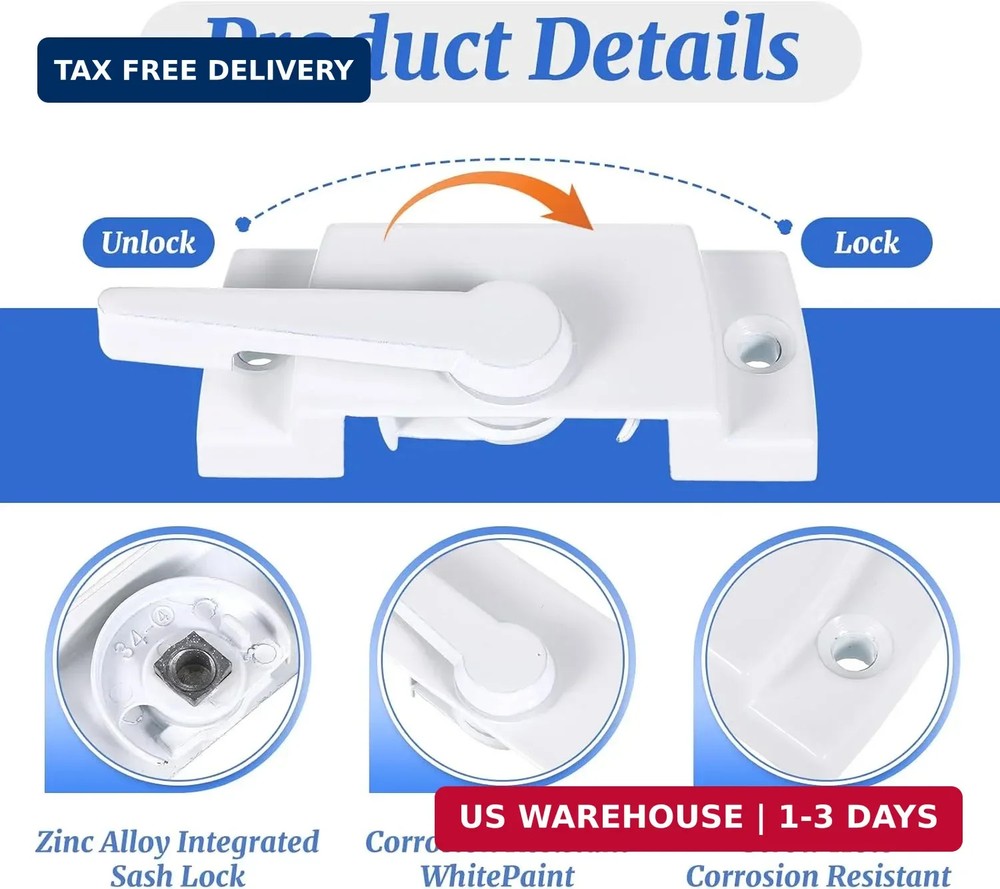 2 Pack Window Sash Locks Window Latches Replacement Cam Action White Window-Lock