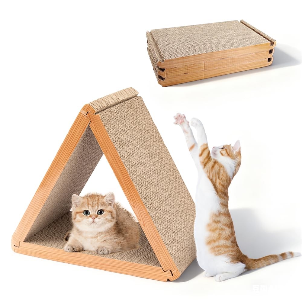 3-Sided Vertical Foldable Cat Scratching Post - Triangle Cat Scratcher Board,...