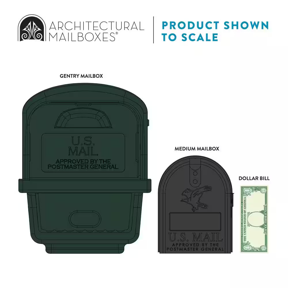Gentry Green, Medium, Plastic, All-In-One Mailbox and Post Combo