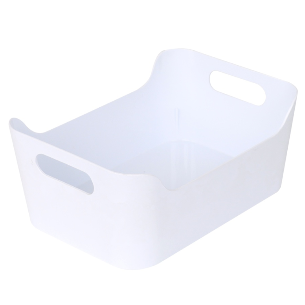 YBM Home White Plastic Storage Pantry Bin, Open Basket with Handle, Multipurpose