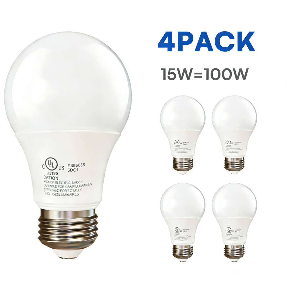 4/6/12/24Pack A19 LED Bulbs 15W 100W Equivalent Daylight 5000K, E26 Base 120V