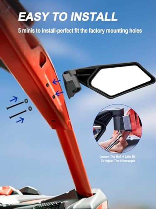 X3 Side Mirrors, Adjustable Folding Maverick X3 Side Mirrors Compatible with