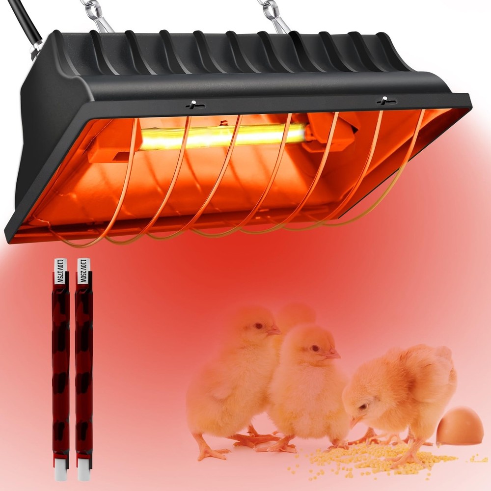 Chicken Coop Heating Lamp Brooder 250W, Adjustable Heating Temperature and Ha...