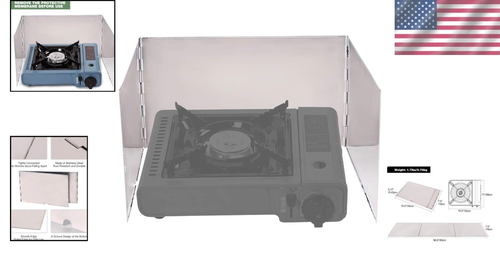 Portable Windshield for Butane Burner & Camping Stove - Rust Resistant & Compact
