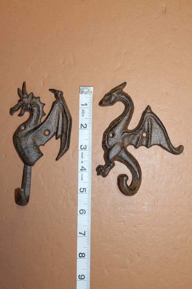 2-DRAGON WALL HOOKS,mythical,folklore, Medieval style,Gothic decor
