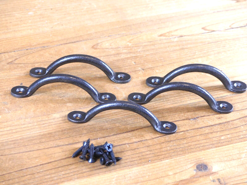 5 IRON DRAWER BIN PULLS 3 3/4" LONG CABINET HANDLES KITCHEN BATH WINDOW SMALL