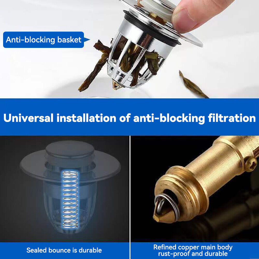 2 PCS Universal Bathroom Sink Stopper Pop-Up Drain Filter Wash Basin Core US