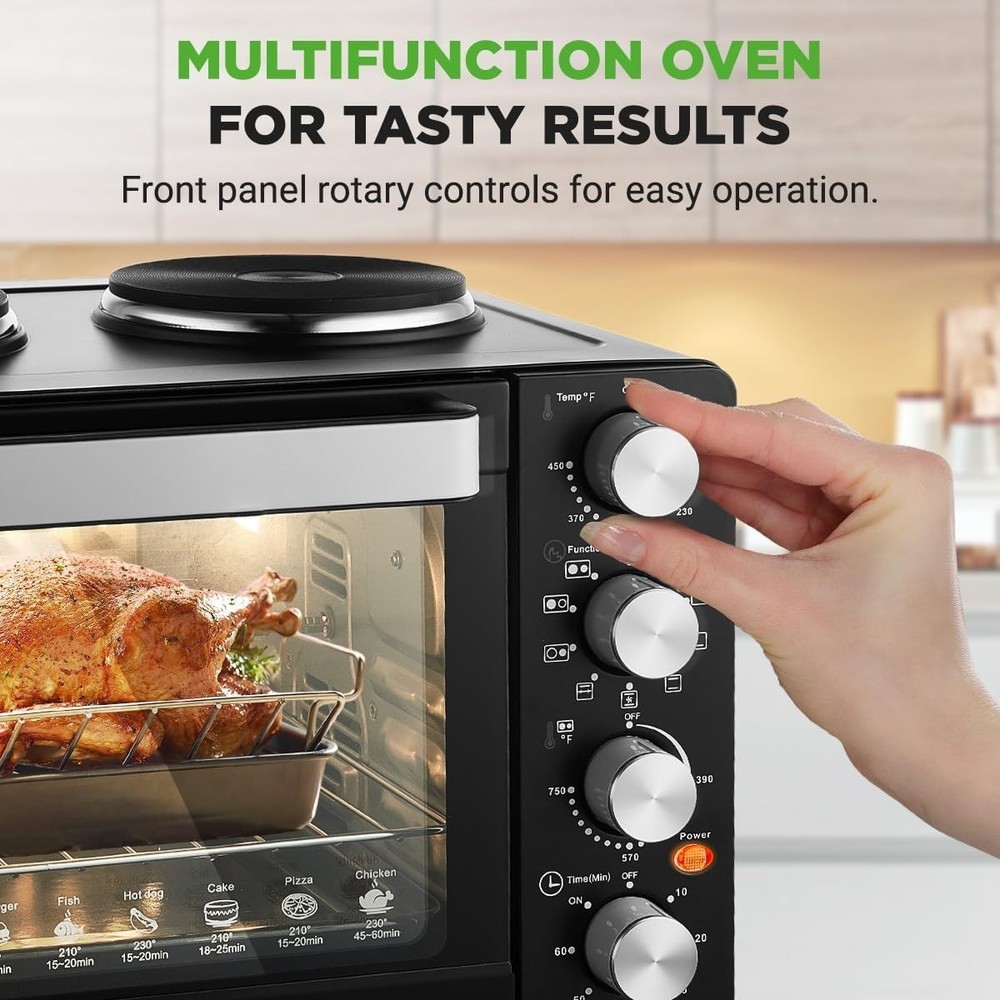 Versatile 1500 Watt Kitchen Oven with 7 Cooking Functions - Easy Clean Features