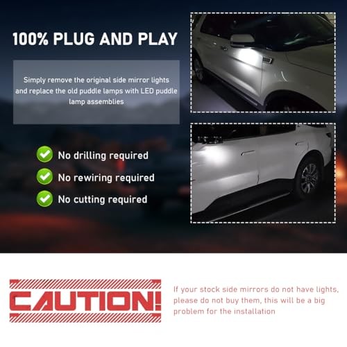 2 PCS Side Mirror Puddle LED Lights, High Brightness Car Side Mirror Puddle