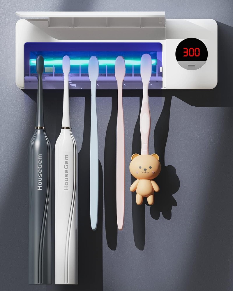 HouseGem Toothbrush Holder, Timer Function, 2000mAh Rechargeable White