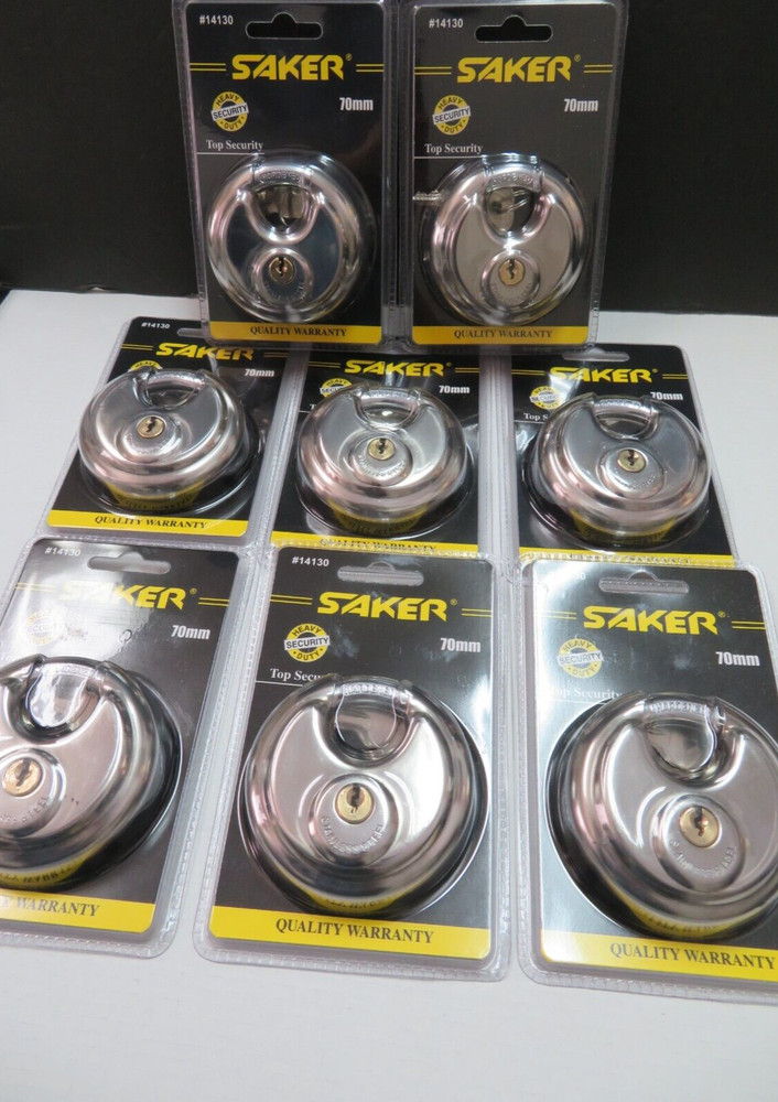 Lot 8  Saker 70mm Disc Pad Lock Locks / Keyed Same