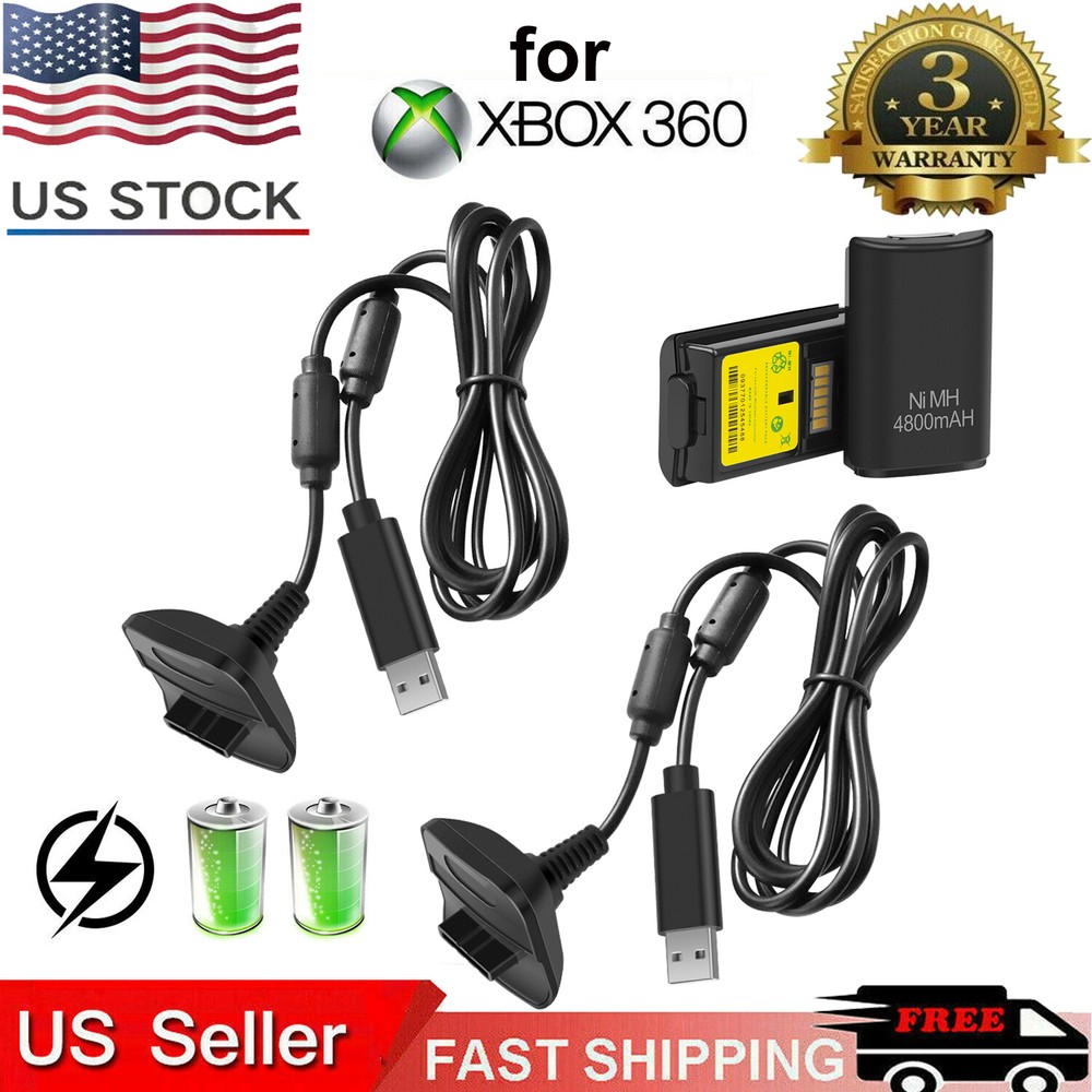 2 Rechargeable Battery Pack Charger Cable Dock for Xbox 360 Wireless Controller