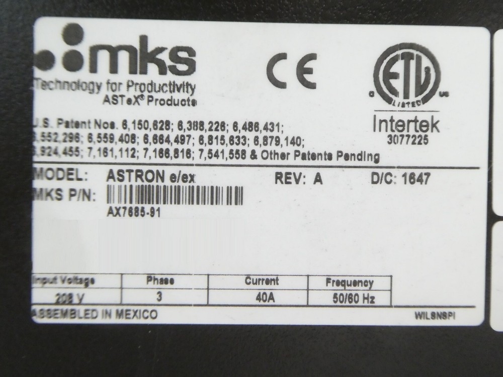 ASTRON e/ex MKS Instruments AX7685-91 RPS Plasma Source ASTeX Dented Tested