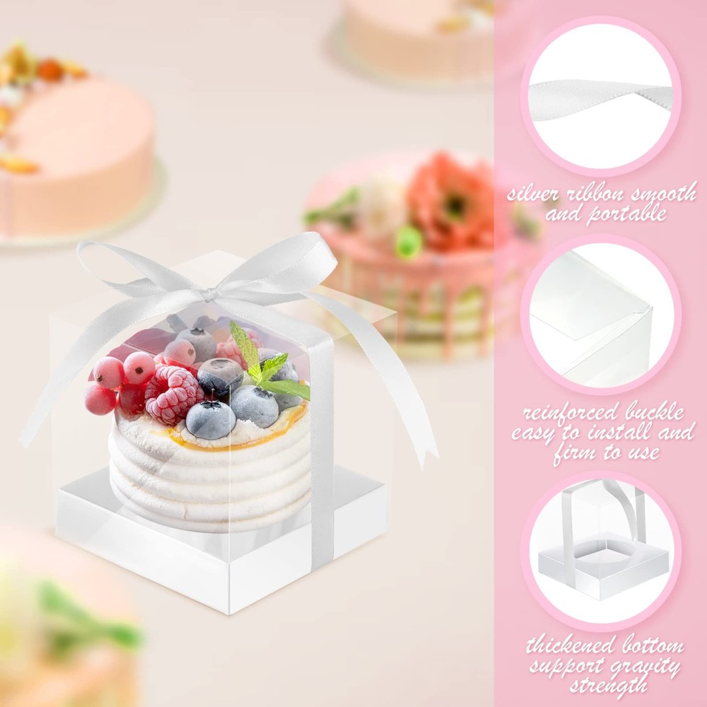100 Pcs Clear Plastic Individual Cupcake Boxes 3.5" Single Cupcake Containers...