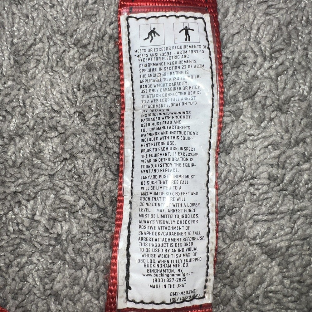 Buckingham 6493500A4D1 Medium H Style Red & Black Full Body Harness