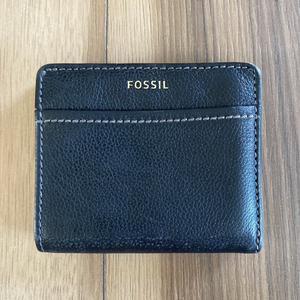 Fossil Black Gray Bifold Wallet Small
