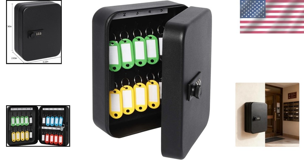 Key Box with Combination Lock Wall Mount Secure Key Organizer 20 Hooks