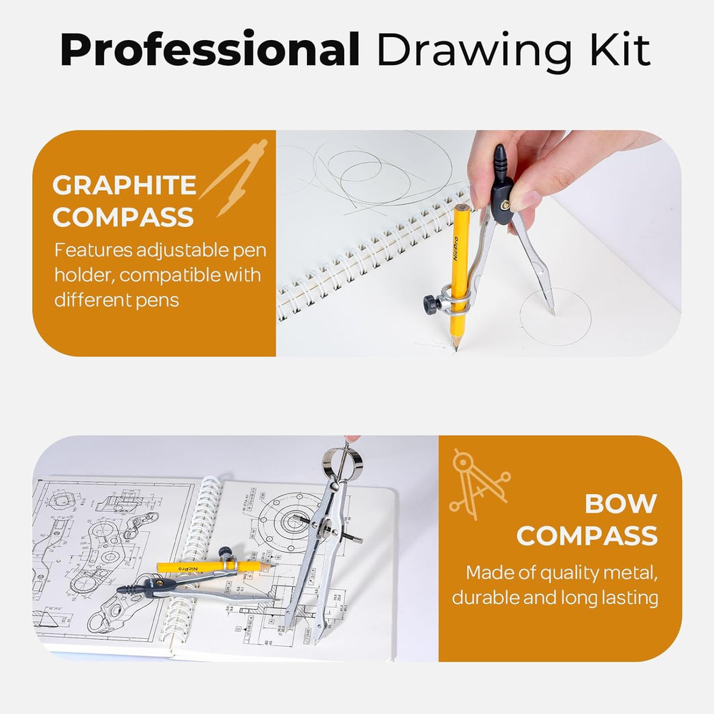 22 PCS Compass Geometry Tools With Case Drafting Tools Geometry Set With Swing