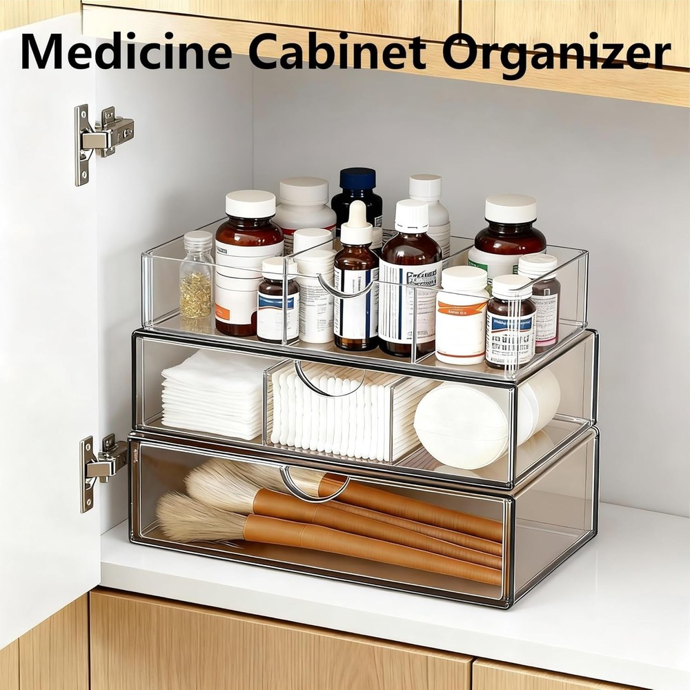 Elegant 3-Tier Stackable Medicine Cabinet Organizer with Customizable Dividers