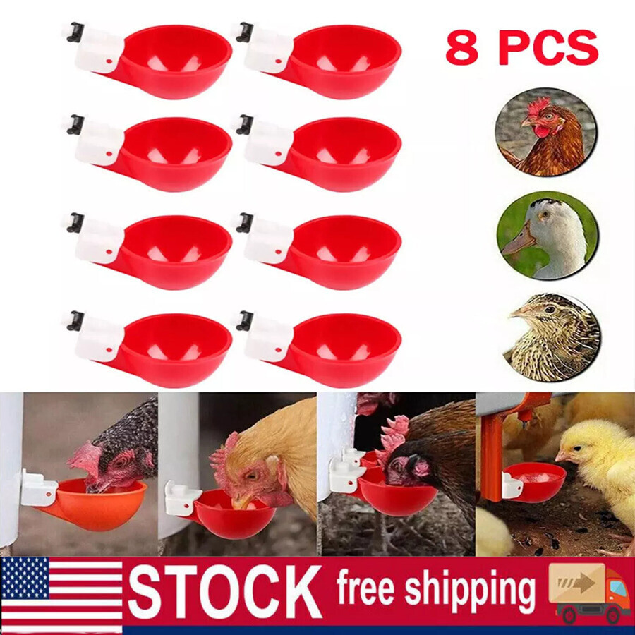 8X Poultry Water Drinking Cups Chicken Hen Plastic Automatic Drinker Feeder