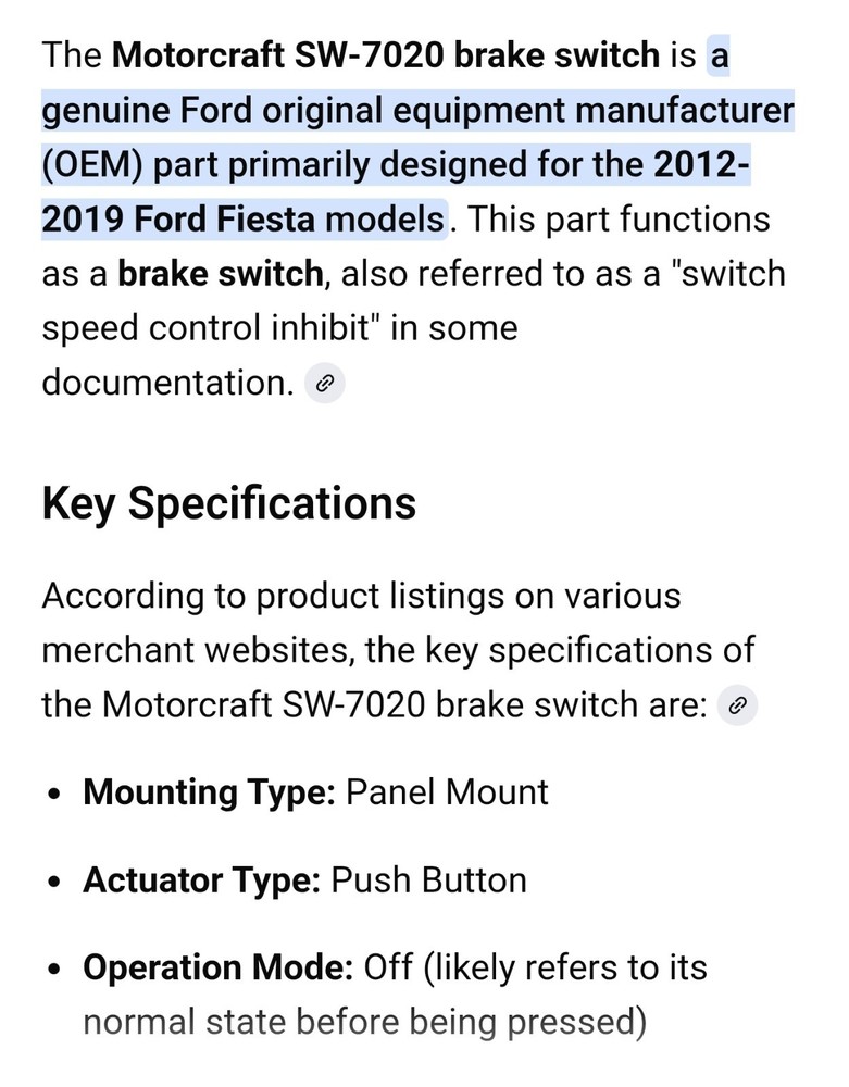 Motorcraft SW-7020 Brake Switch