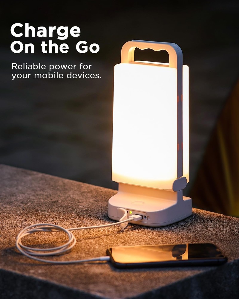 Solar Camping Lantern 6000mAh, USB Rechargeable Light & White, White