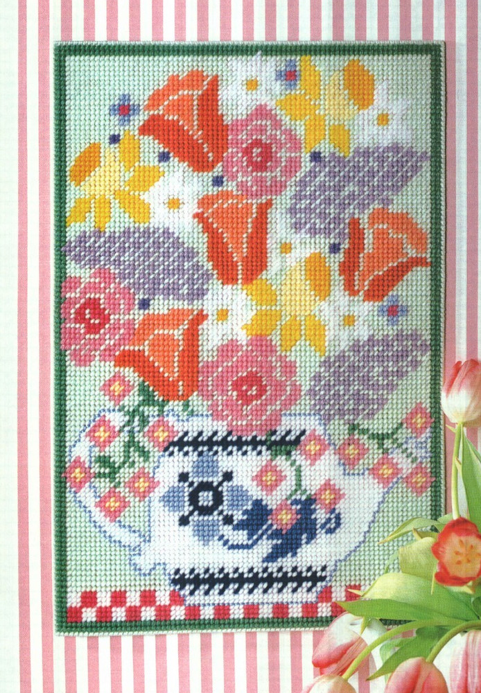 TEAPOT TULIP TAPESTRY WALL HANGING PLASTIC CANVAS PATTERN INSTRUCTIONS