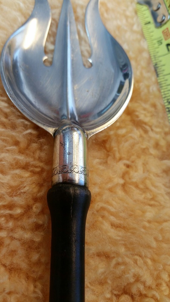 Antique Spoon Fork Hallmarked Nickel Silver Serving Fork Spoon Ebony Wood