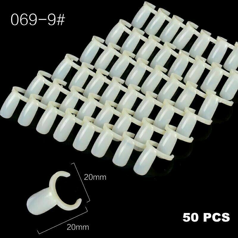 50pc Ring False Nail Art Tools Polish Display Practice Tips Choose Clear/Natural