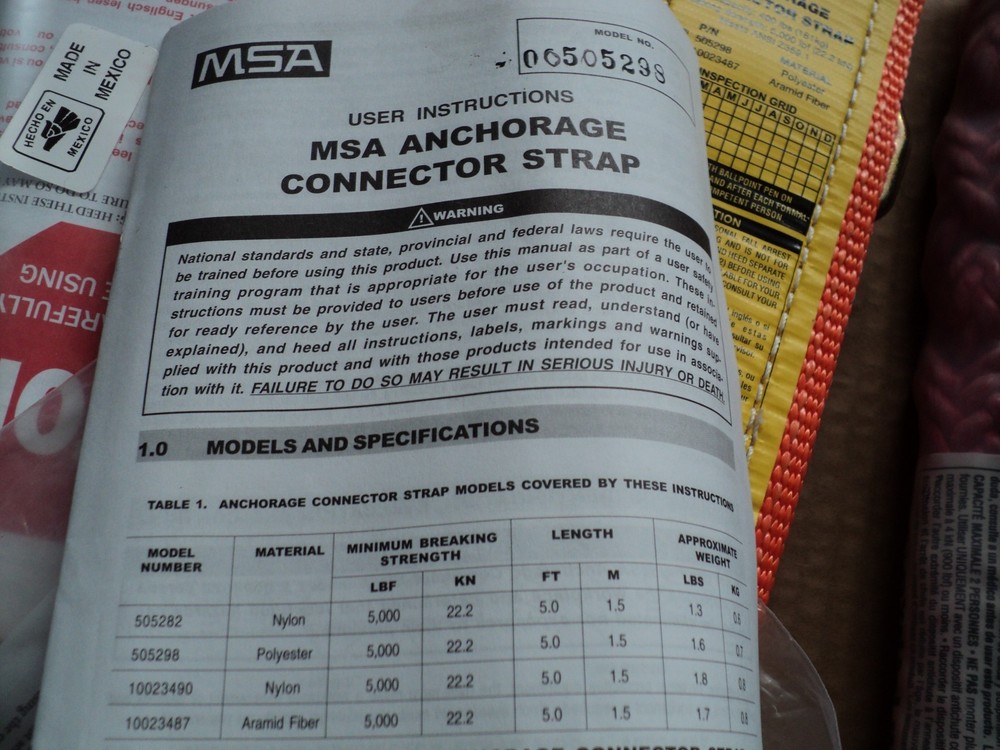 MSA 10092166 Fall Protection Kit, Standard, 400 lb., HARNESS SIZE UNIVERSAL
