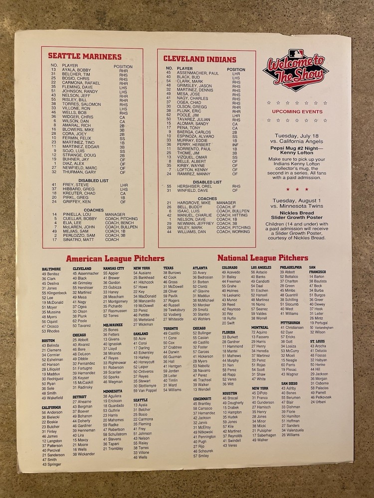 Game Notes sheet between the Mariners and the Indians, dated June 28, 1995.