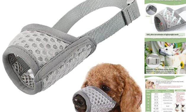 Dog Muzzle, Puppy Soft Mesh Muzzle for Small Medium Grey XS-(Snout 5¼”-6”)