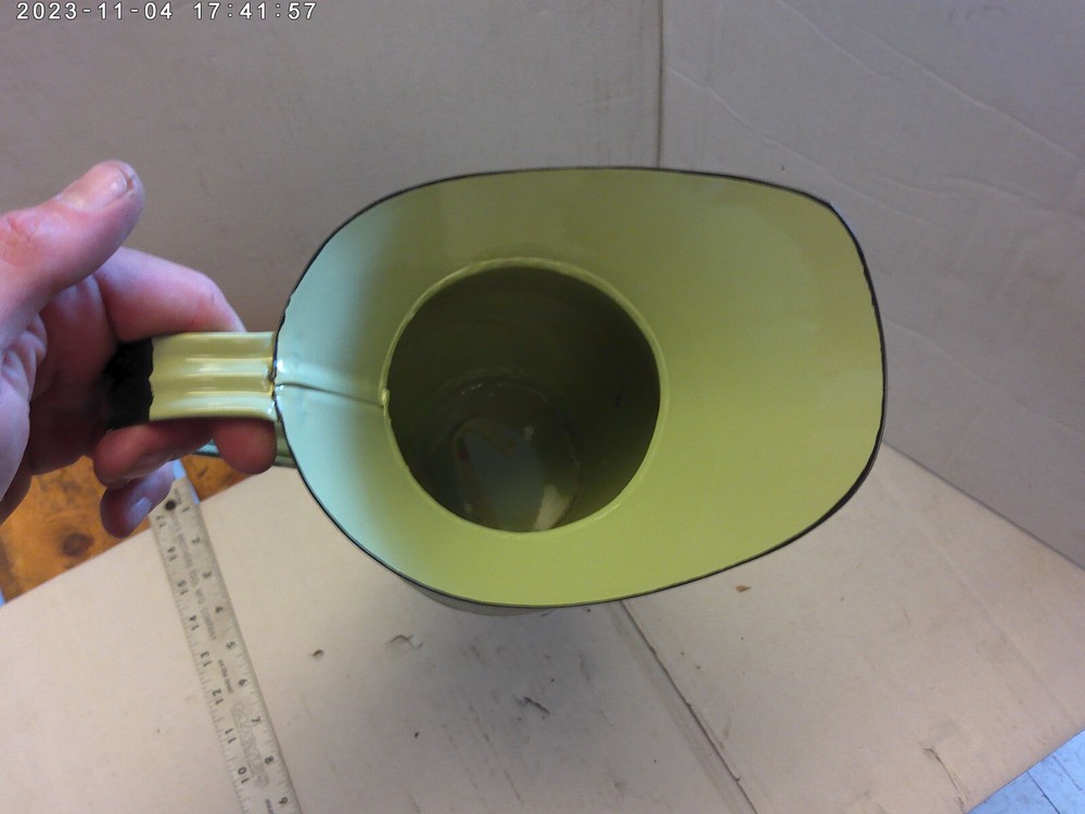 Decorative enamelware water pitcher (avacado) 12" tall