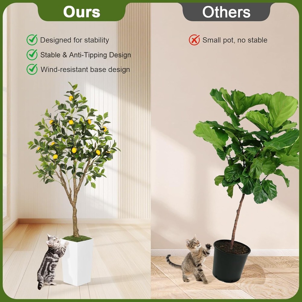 6FT Artificial Lemon Tree with Pot, Fake Lemon Tree with White Tall Planter, ...