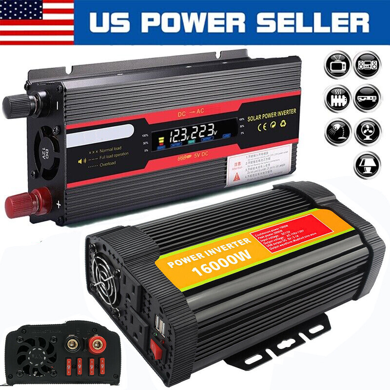 16000W 6000W Car Power Inverter DC 12V to AC 110V Pure Sine Wave Power Converter