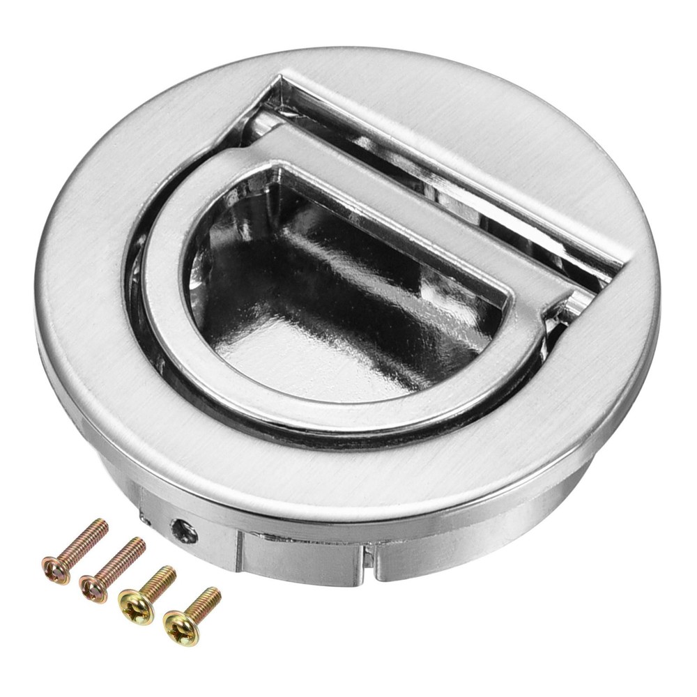 Flush Pull Ring Handle 40x10mm 3pcs Drawer Pull, Brushed Silver