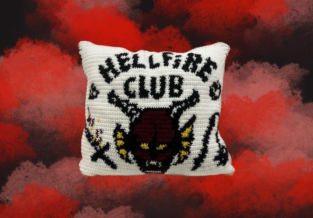 Stranger Things Hellfire Club Crochet Pillow