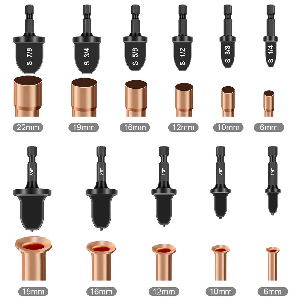 3/4-1/4" HVAC Copper Pipe Expander Swage Tool Drill Bit Set w/ Deburring Scraper