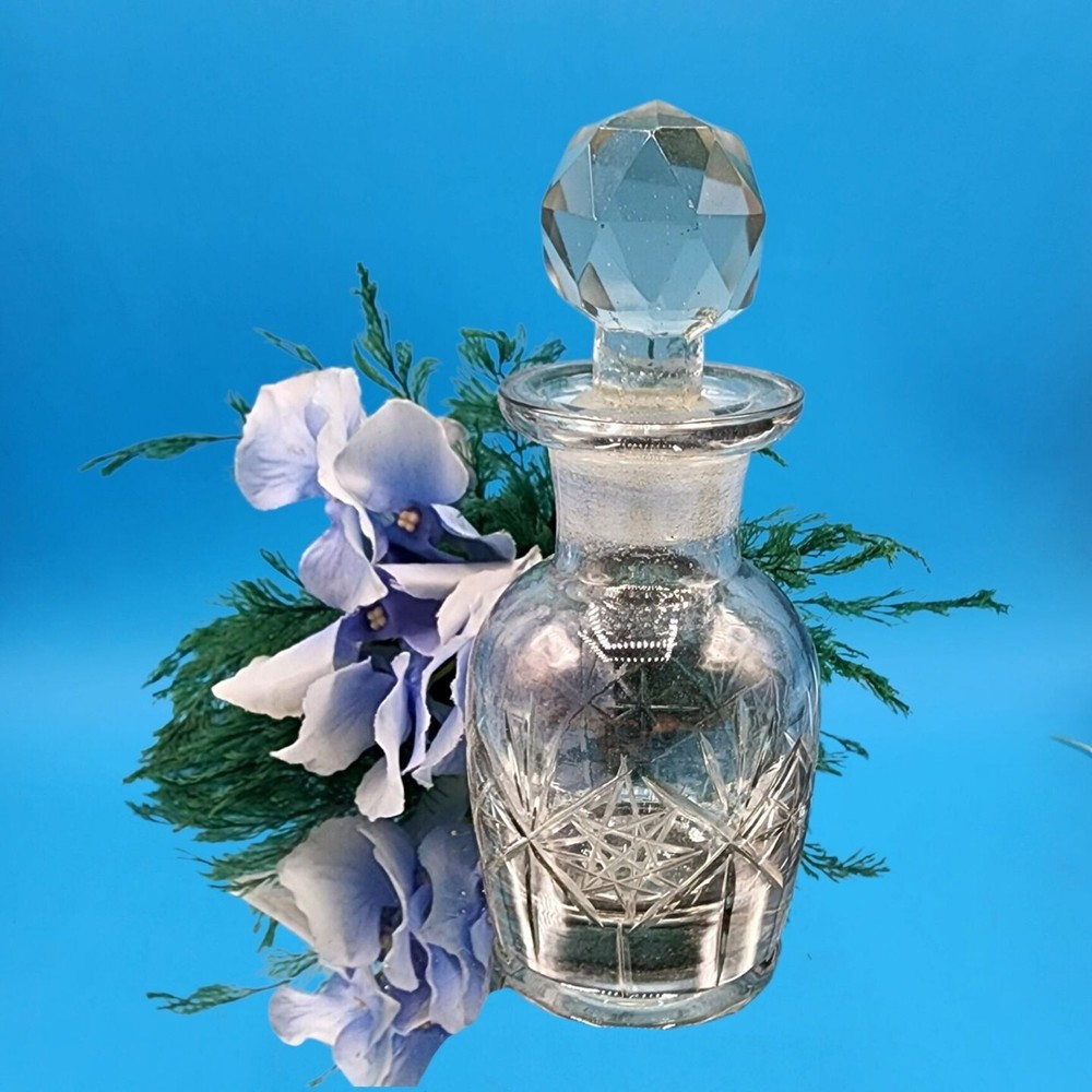 Starburst Pattern Iridescent Blue Perfume Bottle with Stopper Vanity