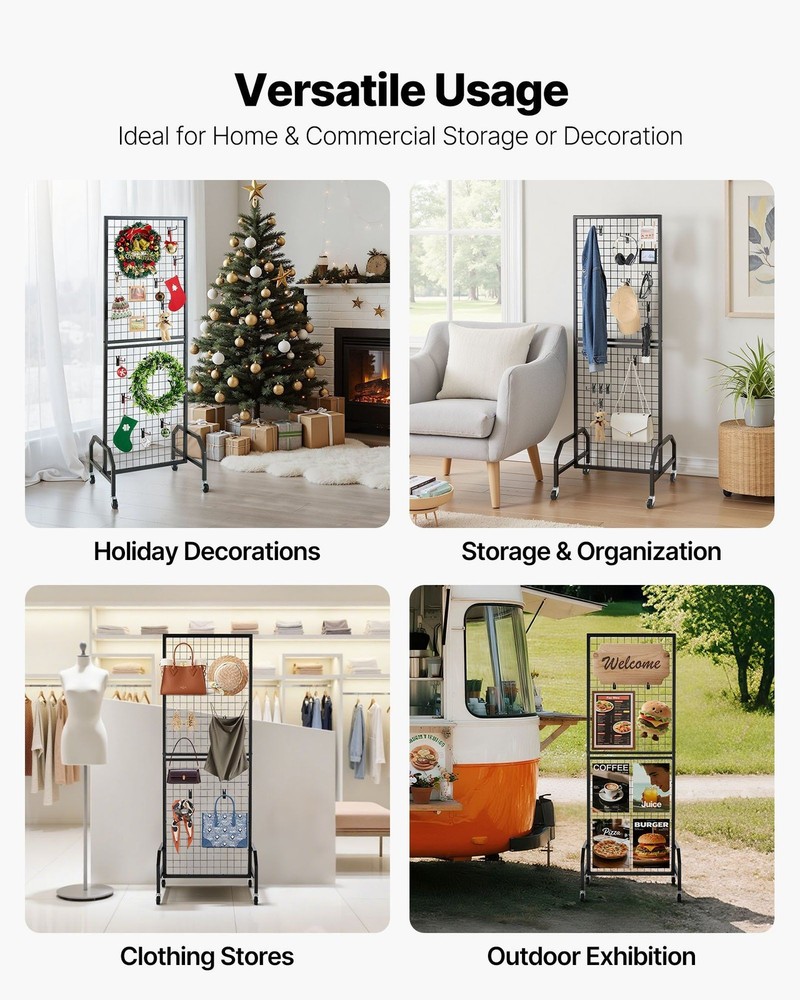 Grid Wall Panel, 1.9x5.4 ft Wire Grid Panel Display Rack, Movable Art Display